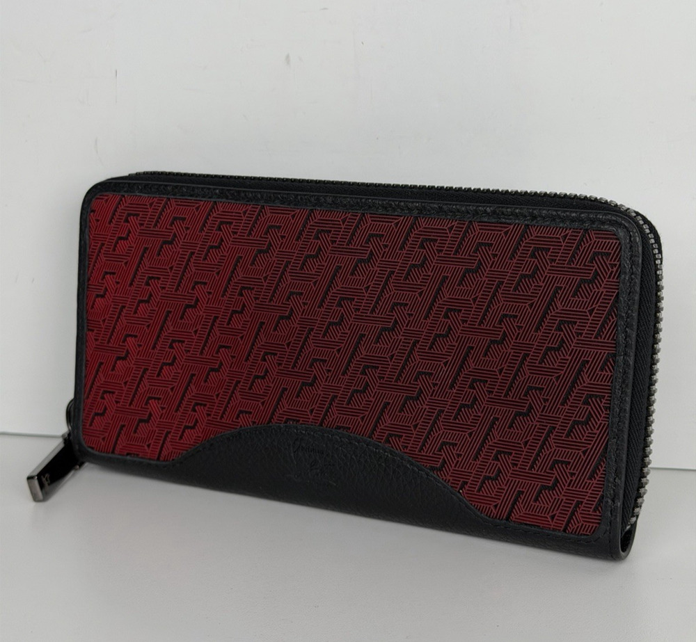 Christian Louboutin Panettone Wallet Black Leather Body & Red Monogram Canvas K3